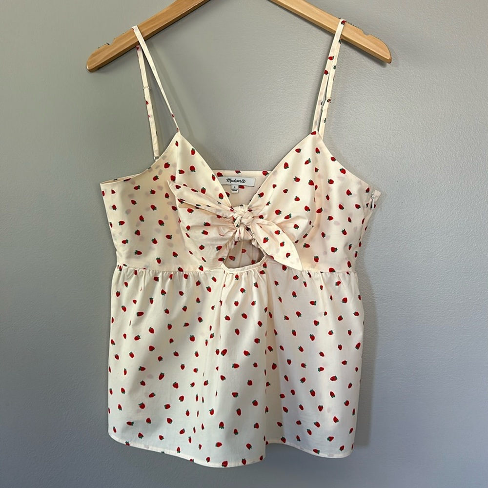 Madewell Tie-Front‎ Keyhole Cami Top in Fresh Strawberries Sz 8